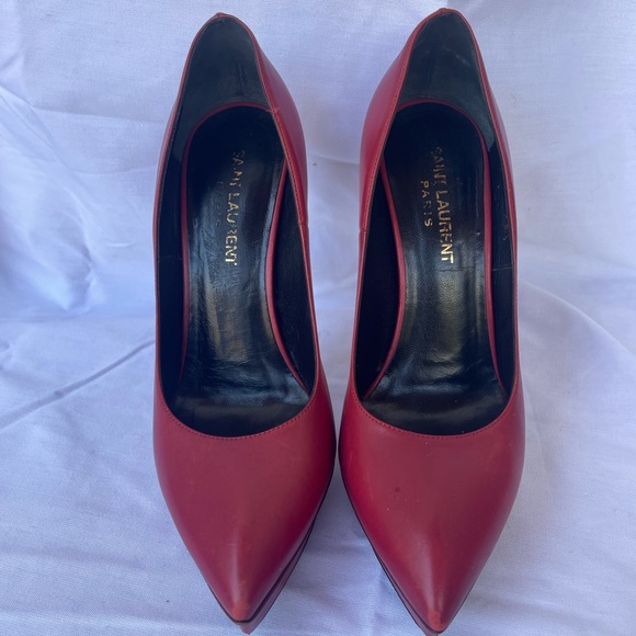 YSL Red Janis Leather Platform Pumps - Picture 4 of 7